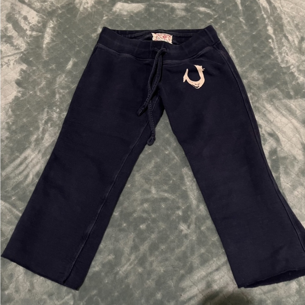True Religion y2k Michelle Crop Sweatpants Navy Horseshoe Logo Joggers Small